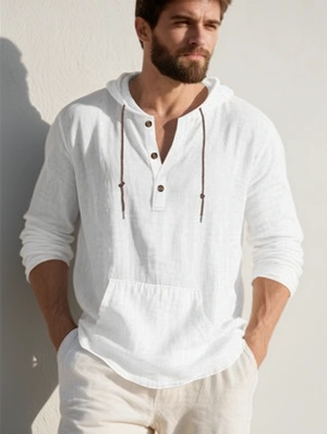Hooded Button Up Long Sleeve Loose Tee