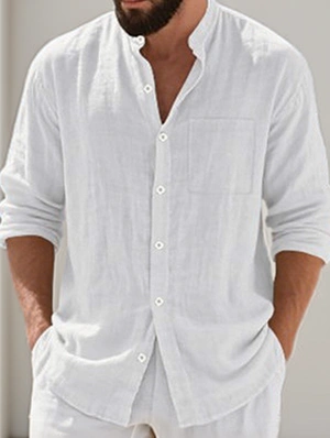 Plain Color Chest Pocket Button Up Shirts