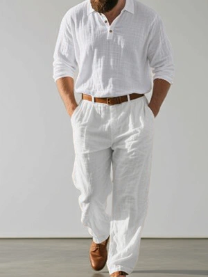 Patchwork Fitted Button Up Linen Long Sets