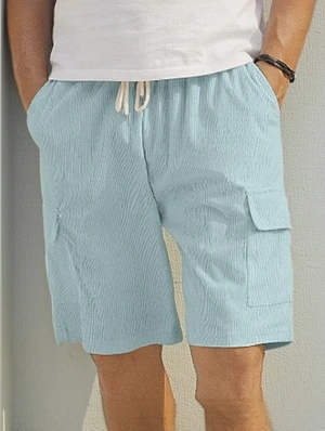 Pure Color Lace-Up Pocket Cargo Knee Shorts