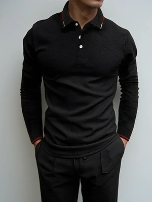 Solid Color Texture Fitted Polo Shirt