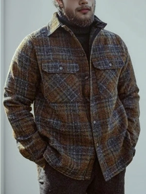 Square Pattern Chest Pocket Tweed Coats