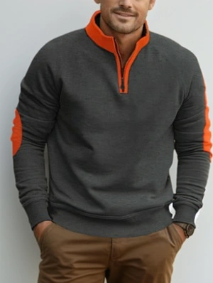 Color Matching Pullover Zipper Hoodies  Sweatshirt