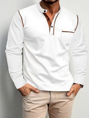Stand Collar Long Sleeve Buckle Polo Shirt
