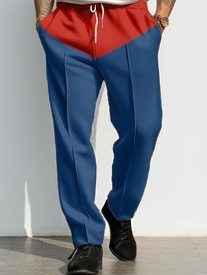 Colorblock Pure Color Leisure Long Pant Cropped