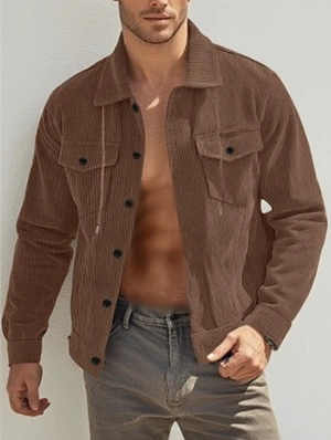 Stand Collar Vertical Corduroy Jackets