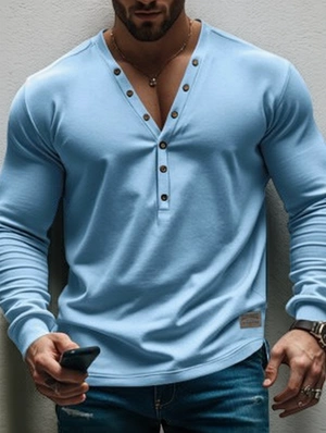 Collarless Long Sleeve Loose Shirts