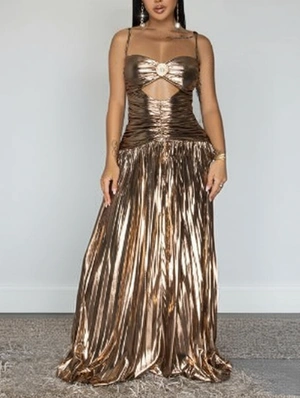 Ruched Metallic Cutouts Sleeveless Maxi Dress