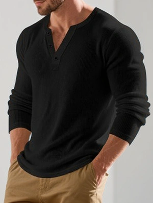 Long Sleeve Single Breasted Ribbed Tee