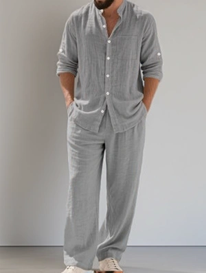 Pure Color Stand Collar Single Breasted Long Sets
