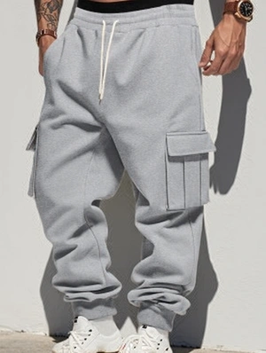 Solid Color Loose Cargo Pocket Long Pant & Cropped