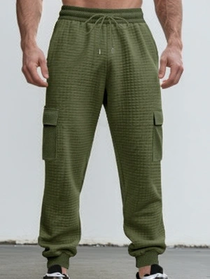 Jacquard Weave Pure Color Cargo Pocket Ankle-tied Long Pant