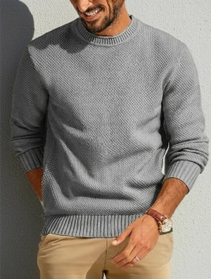 Plain Color Walf Checks Crewneck Pullover Sweater