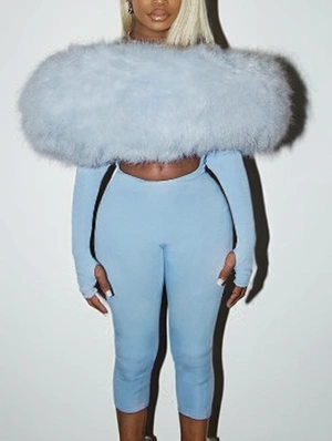 Fluff Off Shoulder Hollow-out Knee Jumpsuits