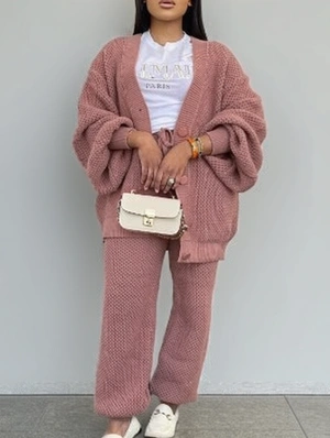 Knitting V Neck Loose Cardigan Pant Sets