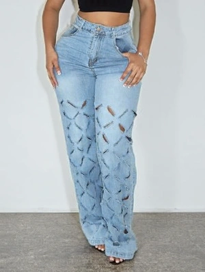 Ripped Burn-Out Washed Denim Straight Jeans