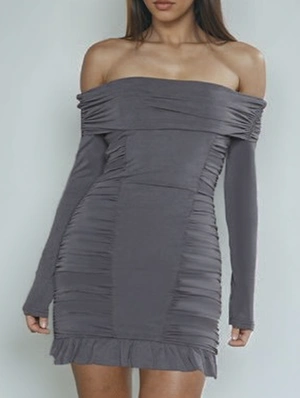 Patchwork Ruffle Long Sleeve Sheath Dress