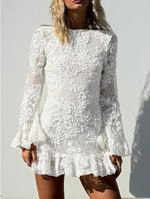 Flower Lacework Backless A-line Mini Dress