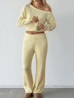 Fluff Solid Color High Rise Pant Sets