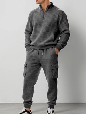 Pure Color Jacquard Weave Texture Masculine Long Sets