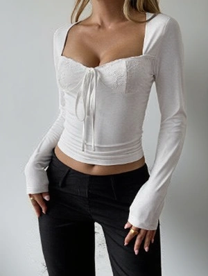 Lace Panel Bodycon Long Sleeve T-shirts