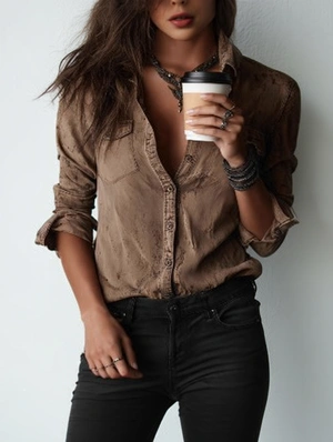 Distressed Loose Plain Denim Vintage Shirt