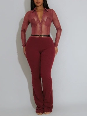 See Through Lapel Fitted Straight Jumpsuits