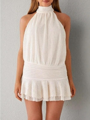 Pure Color Halter Bareback Seductive Sleeveless  Mini Dress