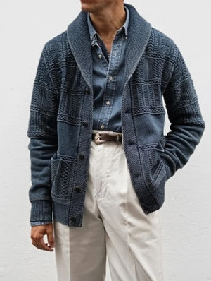 Jacquard Weave Lapel Long Sleeve Outerwear