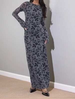 Leaf Long Sleeve Backless Long Sleeve Dress