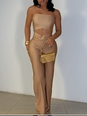 Metal Decor Hollow-out Strapless Fitted Jumpsuits