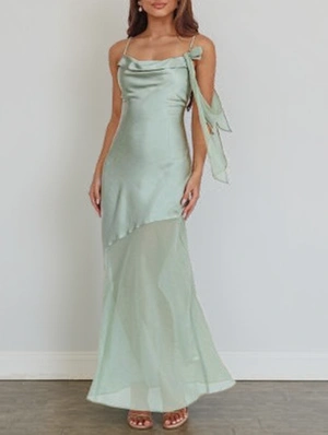 Satin Tie-wrap Sleeveless Low-cut Maxi Dress