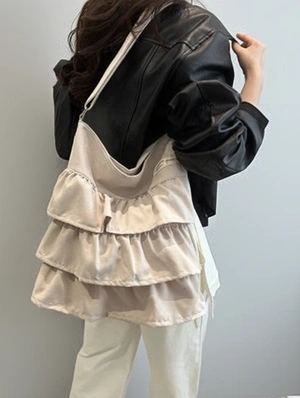 Pure Color Patchwork Ruffle Tote Bag