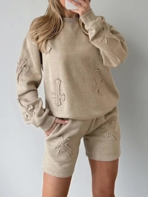 Cross Patchwork Loose Sweatshirt Short Sets