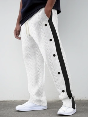 Colorblock Single Breasted Jacquard Weave Texture Drawstring Long Pant