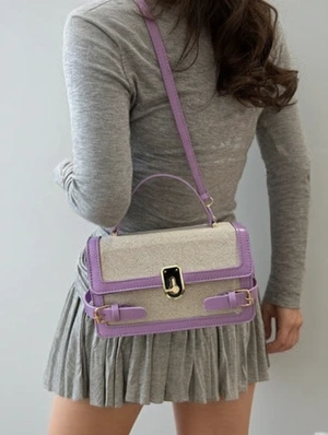 Patchwork PU Canvas Metal Twist Lock Satchels