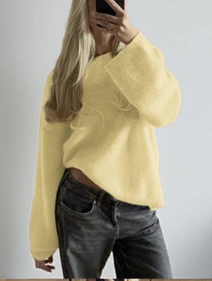 Plain Color Fluff Flounce Crewneck Sweater