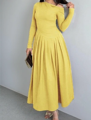 Pleated Maxi Dress Long Sleeve Dress