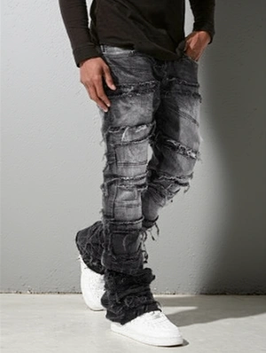 Washed Denim Raged Hem Straight Jeans