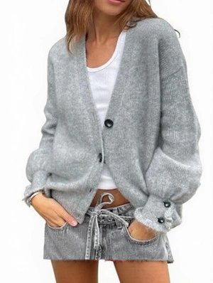 Pure Color V Neck Single Breasted Loose Cardigan