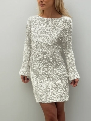 Sequin Shiny Lace-Up Long Sleeve Mini Dress