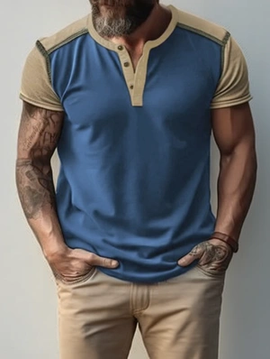 Line Colorblock Crewneck  Button Up Tee