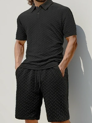 Drawstring Solid  Leisure Short Sets