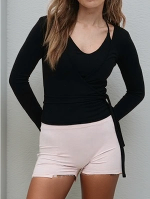 Pure Color Tie-wrap Long Sleeve Blouses