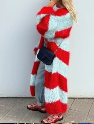 Colorblock Striped Knitting Grunge Long Cardigan