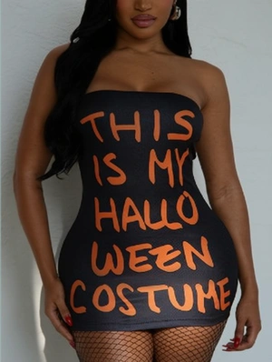 Halloween Printed Strapless Fitted Mini Dress