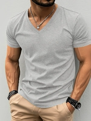 Pure Color V Neck Short Sleeve Tee