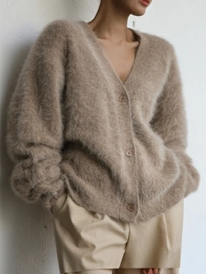 Plain Loose Knitted V Neck Button Up Cardigan