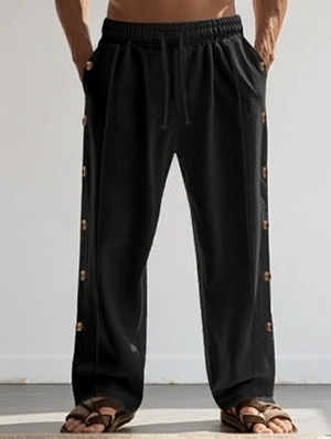 Pure Color Button Up Long Pant