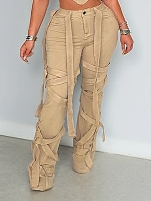 Irregular Plain Color Bandage Fitted Pants